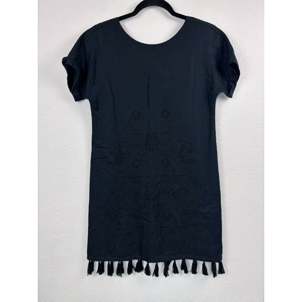 Madewell women's XXS‎ black linen blend short sleeve embroidered shift dress